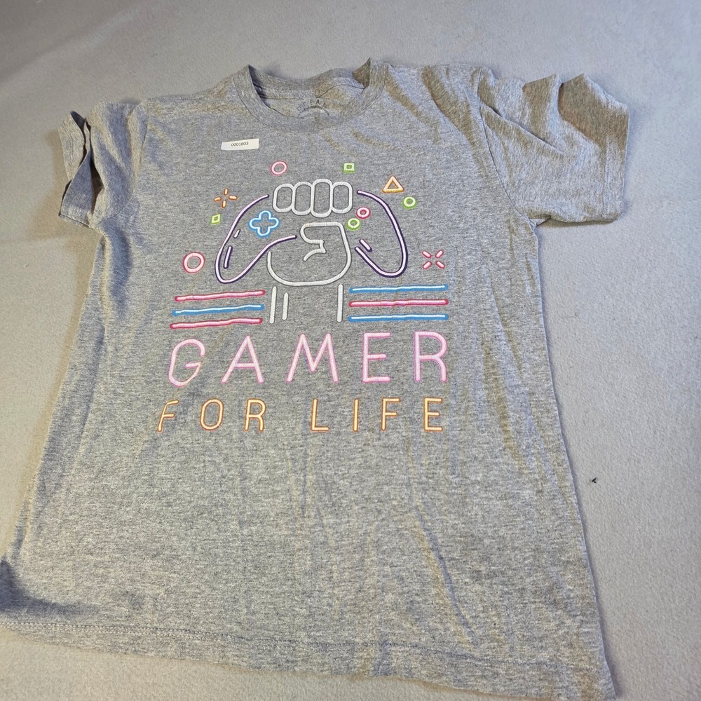 Ocean Current Kids Girls Gamer For Life Graphic T-Shirt Gray Medium Distressed